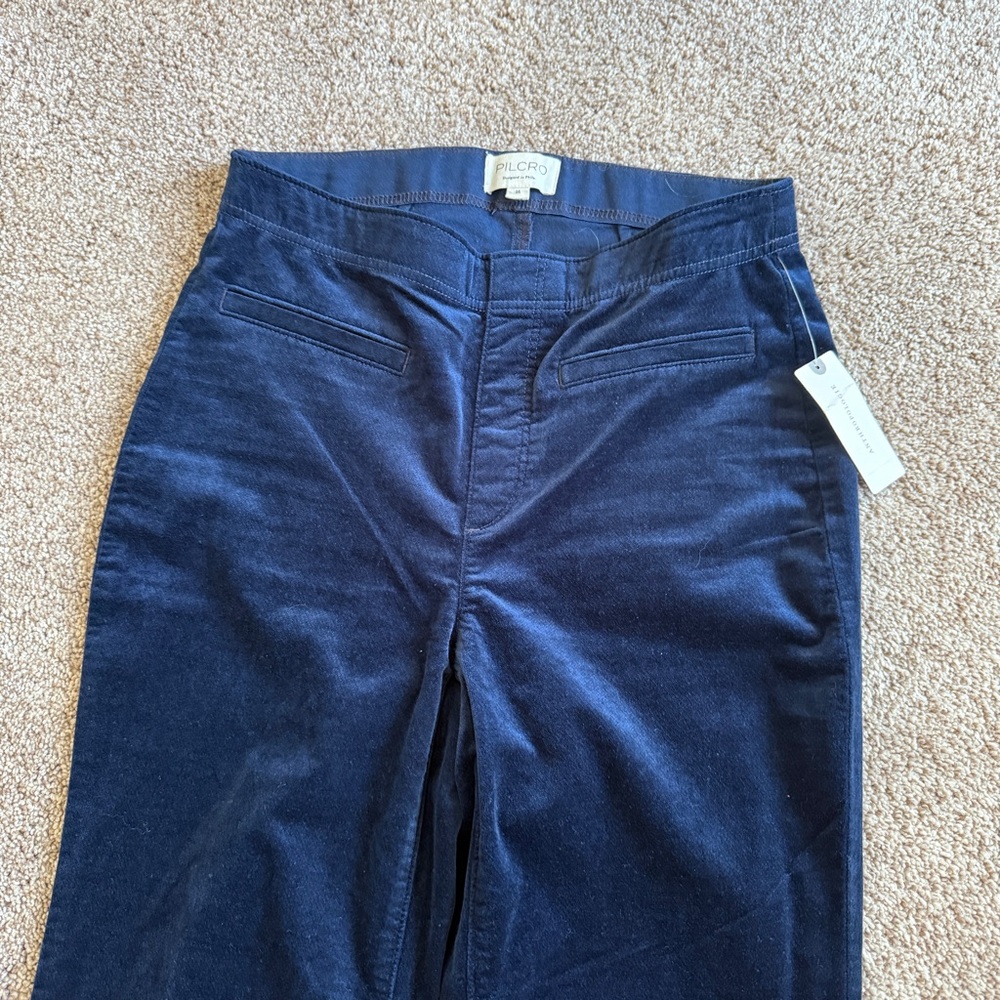 Anthropologie Pilcro Navy Marin Blue Velvet Flare Pants Size 26 - Picture 3 of 6
